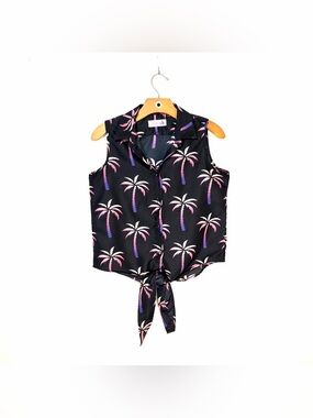 Seaspice Resort Wear Tie-Front Palm Print Sleeveless Top